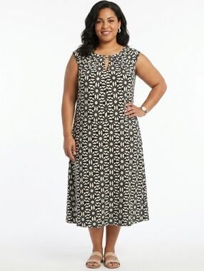 Black & White Midi Dress Plus Size 18W Geometric Starburst Corporate Office